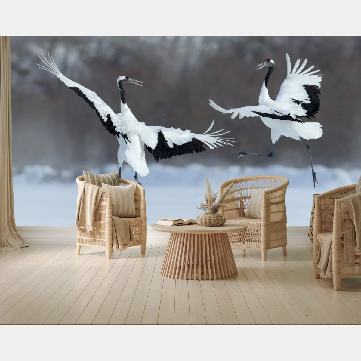 Papier peint danse hivernale des grues à couronne rouge de Hokkaido – Wallnifity® Papier peint danse hivernale des grues à couronne rouge de Hokkaido – Wallnifity®