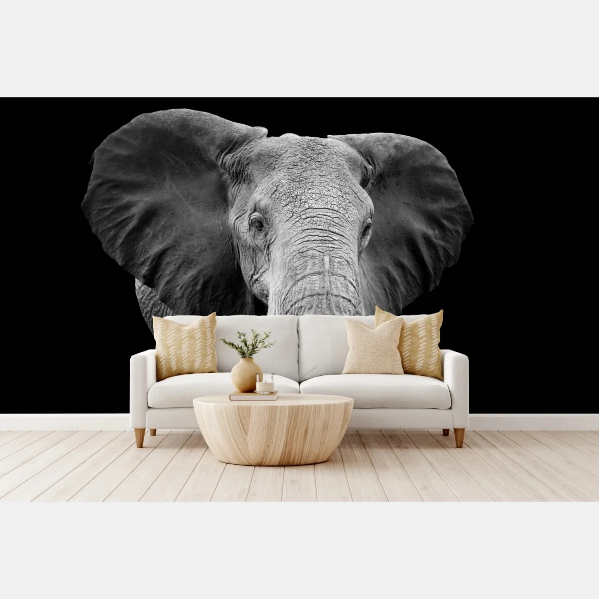 Papier peint portrait d'éléphant en noir et blanc – Wallnifity® Papier peint portrait d'éléphant en noir et blanc – Wallnifity®