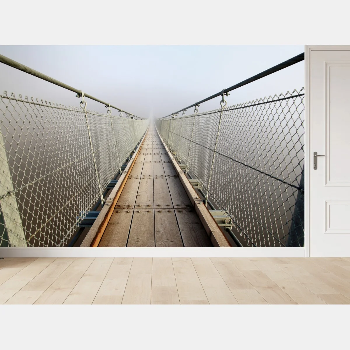 Papier peint promenade dans la brume : pont suspendu en perspective – Wallnifity® Papier peint promenade dans la brume : pont suspendu en perspective – Wallnifity®
