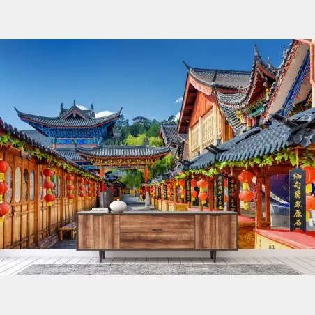 Papier peint ruelle aux lanternes rouges de Lijiang – Wallnifity®