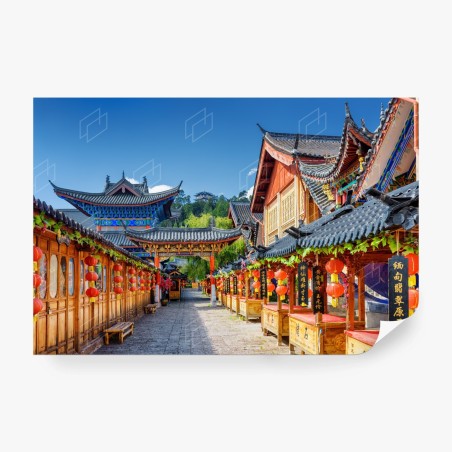 Papier peint ruelle aux lanternes rouges de Lijiang – Wallnifity®