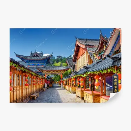 Papier peint ruelle aux lanternes rouges de Lijiang – Wallnifity®