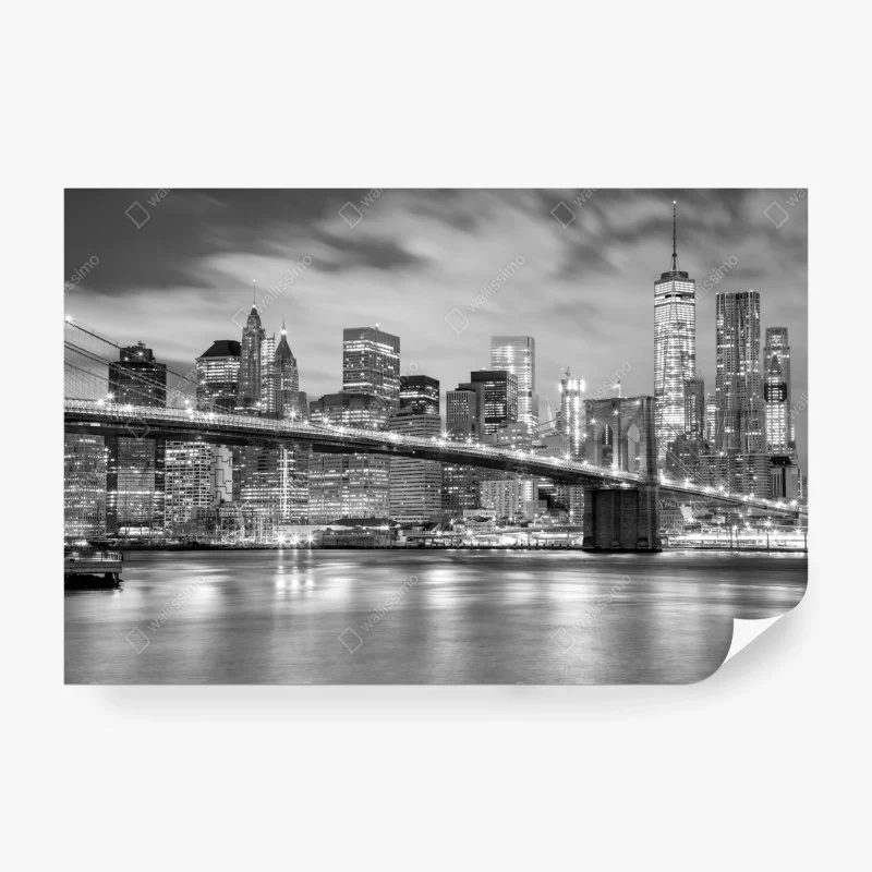 Papier peint panorama nocturne de New York et du pont de Brooklyn en noir et blanc – Wallnifity® Papier peint panorama nocturne de New York et du pont de Brooklyn en noir et blanc – Wallnifity®