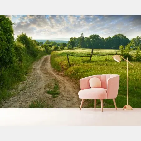Papier peint sentier champêtre au lever du soleil – Wallnifity®