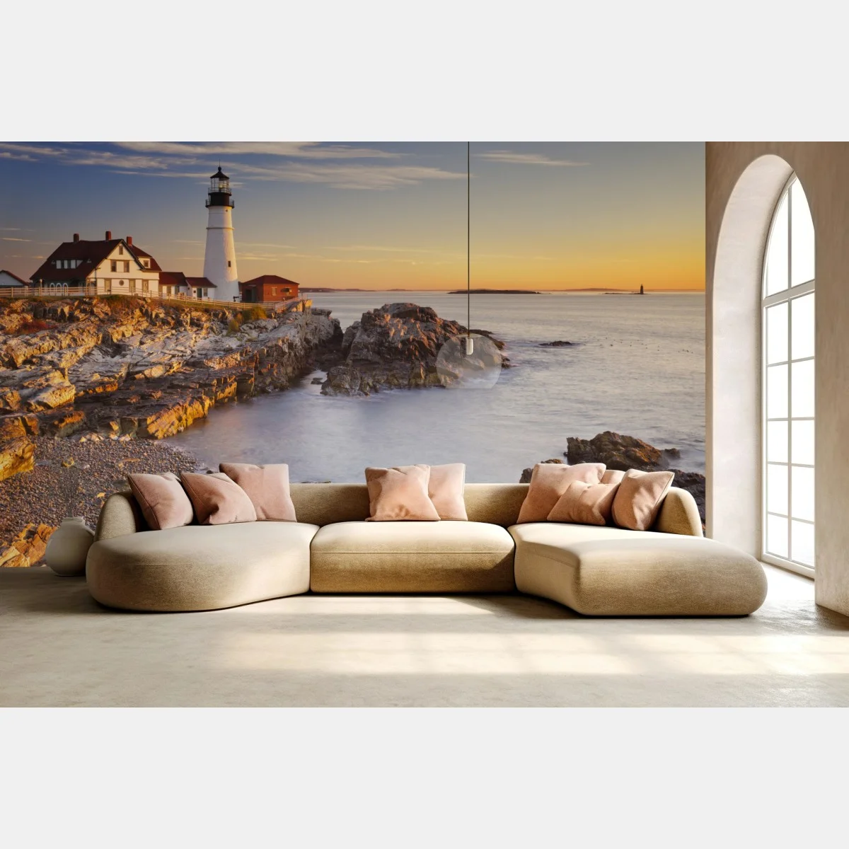 Papier peint phare de Portland au lever du soleil sur la côte – Wallnifity® Papier peint phare de Portland au lever du soleil sur la côte – Wallnifity®
