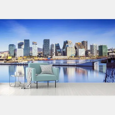 Papier peint horizon urbain moderne au bord de l'eau – Wallnifity®