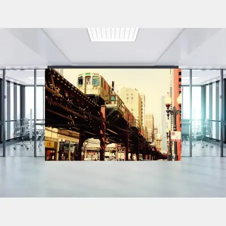 Papier peint métro aérien de Chicago en perspective urbaine – Wallnifity®