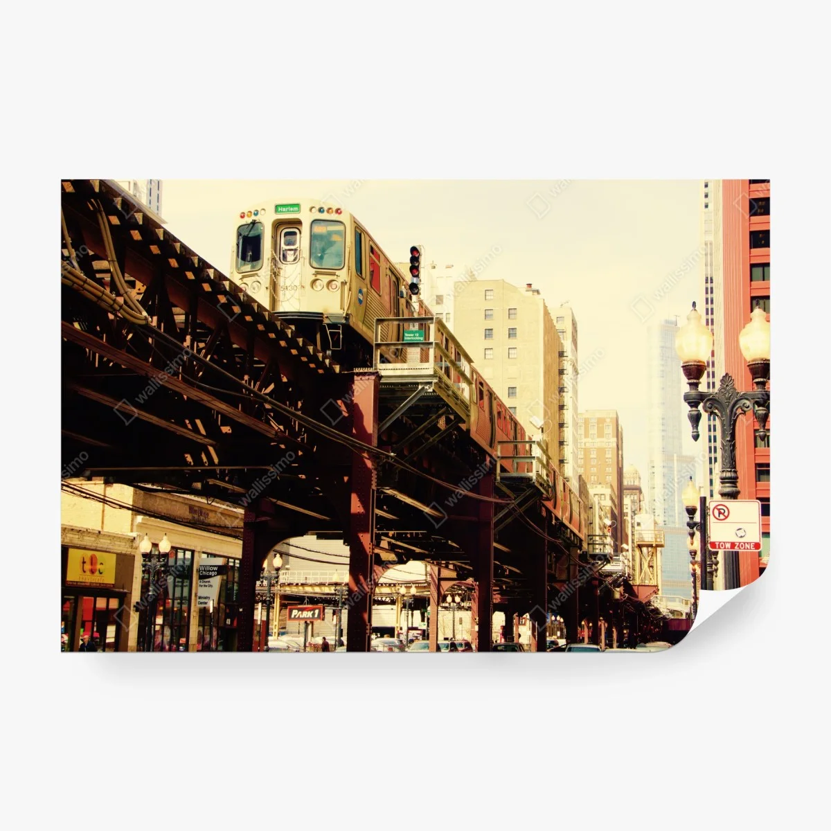 Papier peint métro aérien de Chicago en perspective urbaine – Wallnifity® Papier peint métro aérien de Chicago en perspective urbaine – Wallnifity®