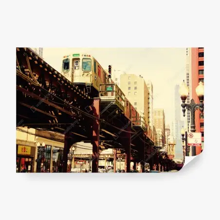 Papier peint métro aérien de Chicago en perspective urbaine – Wallnifity®