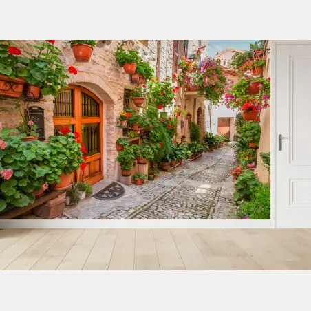 Papier peint ruelle fleurie de Toscane – Wallnifity®