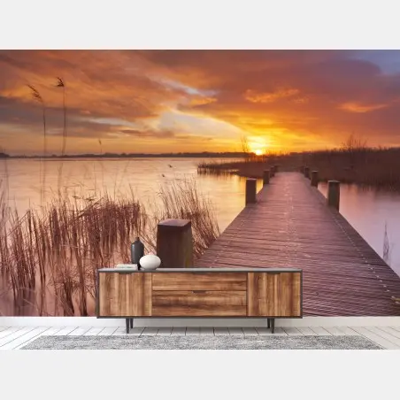 Papier peint aube dorée sur un lac près d'Amsterdam – Wallnifity®