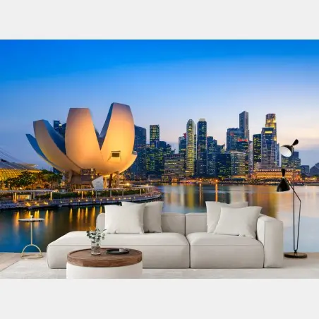 Papier peint panorama crépusculaire de Marina Bay, Singapour – Wallnifity®