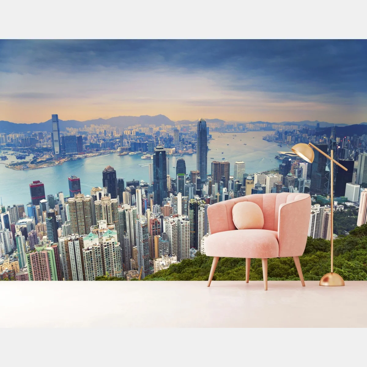 Papier peint panorama urbain de Hong Kong au crépuscule – Wallnifity® Papier peint panorama urbain de Hong Kong au crépuscule – Wallnifity®
