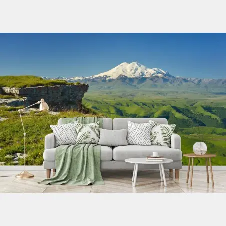 Papier peint panorama estival du Caucase avec Elbrus – Wallnifity®