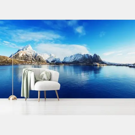 Papier peint panorama hivernal de Reine, îles Lofoten – Wallnifity®