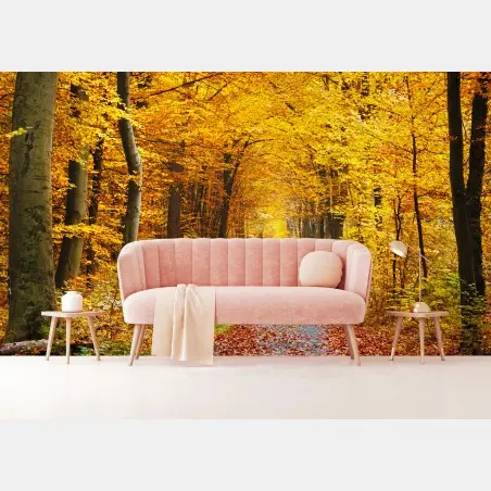 Papier peint chemin d'automne en forêt dorée – Wallnifity®