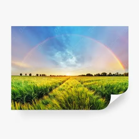 Papier peint paysage champêtre avec arc-en-ciel au coucher du soleil – Wallnifity®