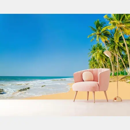 Papier peint plage tropicale bordée de palmiers – Wallnifity®