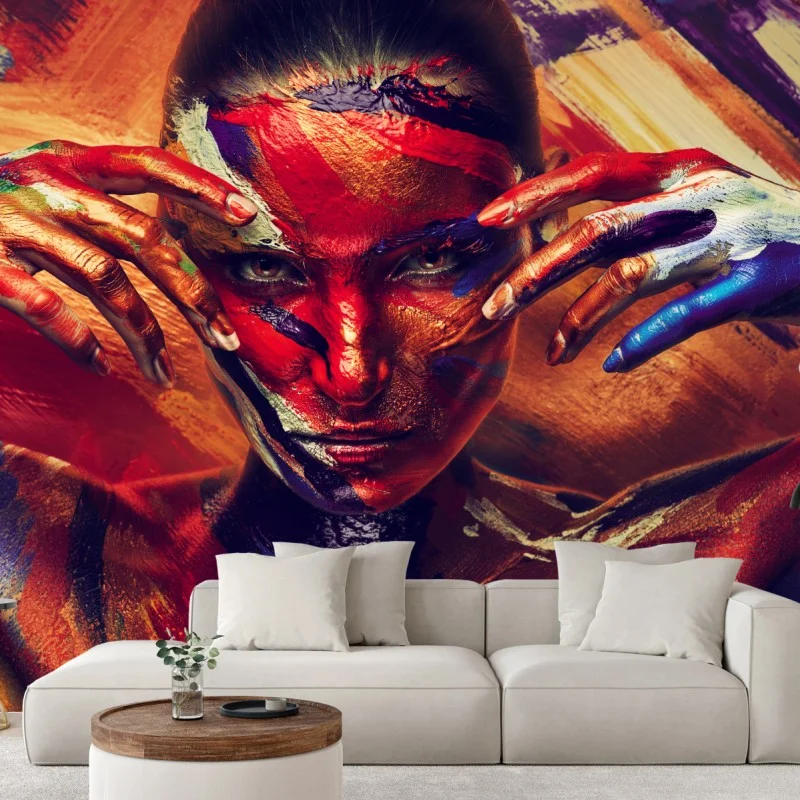 Papier peint visage peint en explosion de couleurs – Wallnifity® Papier peint visage peint en explosion de couleurs – Wallnifity®
