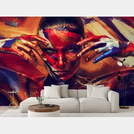 Papier peint visage peint en explosion de couleurs – Wallnifity®