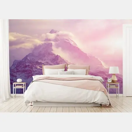 Papier peint lueur rose sur sommet enneigé – Wallnifity®