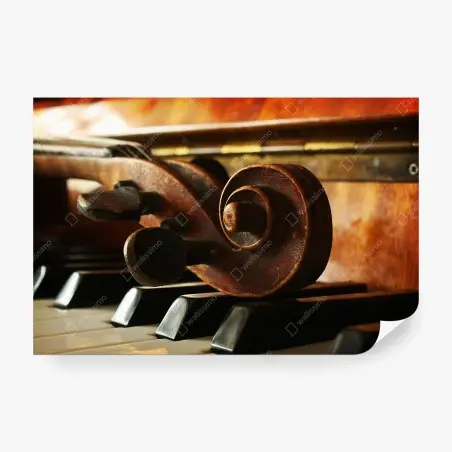 Papier peint volute de violon sur touches de piano, ambiance musicale vintage – Wallnifity®