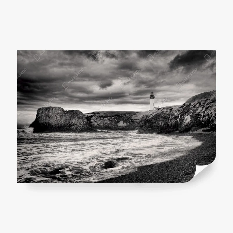 Papier peint phare de Yaquina Bay sous ciel orageux – Wallnifity®