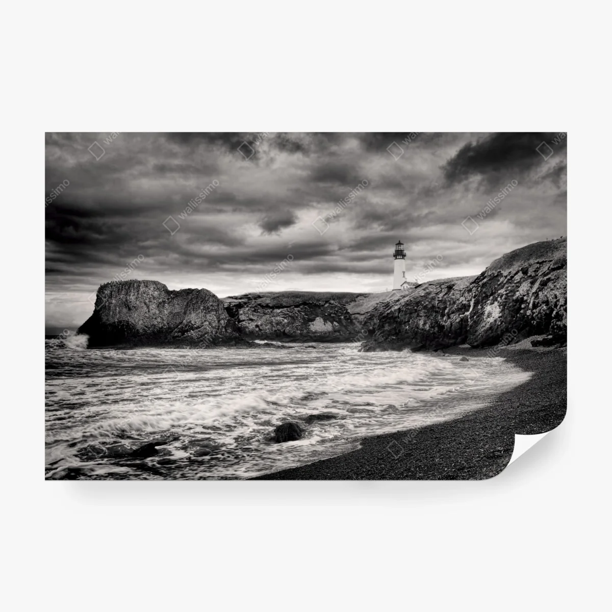Papier peint phare de Yaquina Bay sous ciel orageux – Wallnifity®