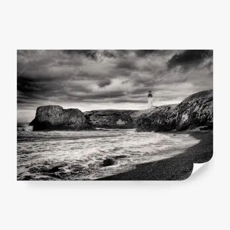 Papier peint phare de Yaquina Bay sous ciel orageux – Wallnifity®
