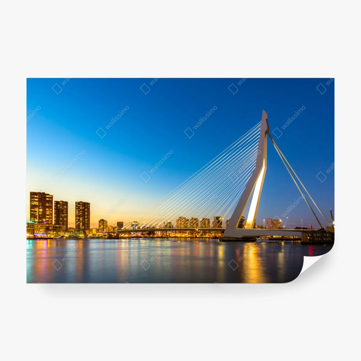 Papier peint coucher de soleil sur l'Erasmusbrug à Rotterdam – Wallnifity®