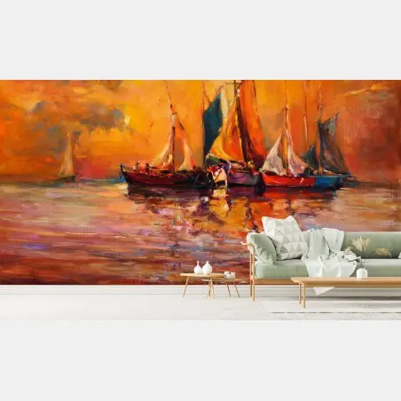 Papier peint voiles au crépuscule doré – Wallnifity®