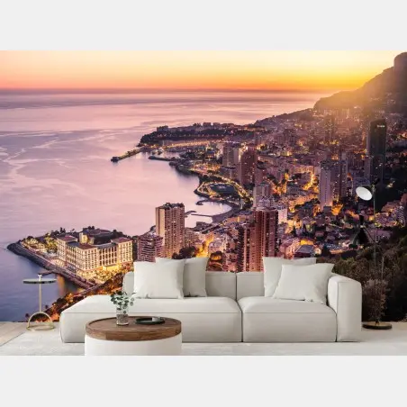 Papier peint vue panoramique de Monaco au crépuscule – Wallnifity®