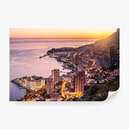 Papier peint vue panoramique de Monaco au crépuscule – Wallnifity®
