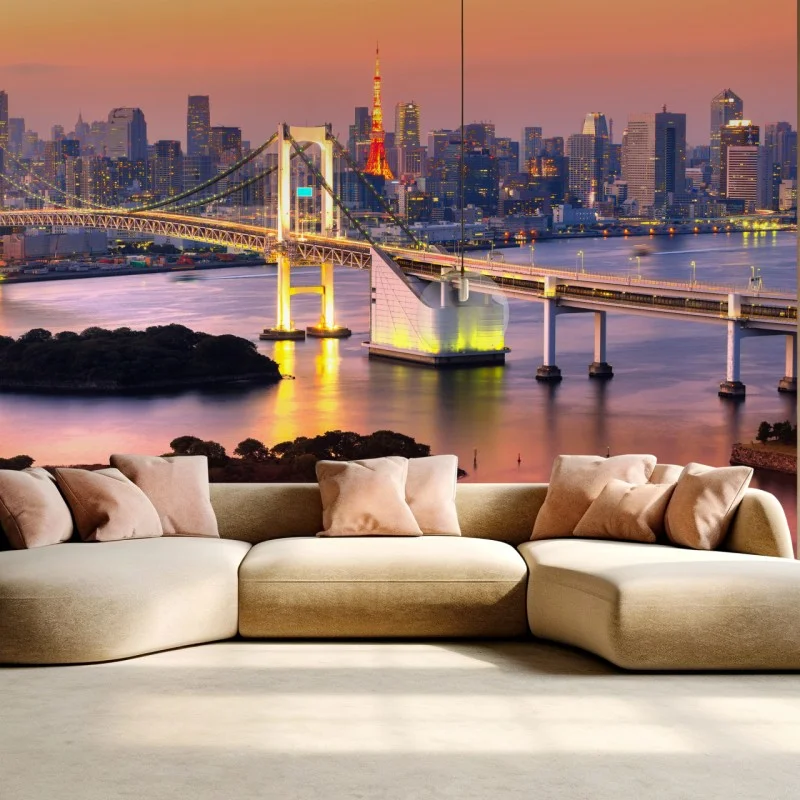 Papier peint coucher de soleil sur Tokyo et le pont arc-en-ciel – Wallnifity® Papier peint coucher de soleil sur Tokyo et le pont arc-en-ciel – Wallnifity®