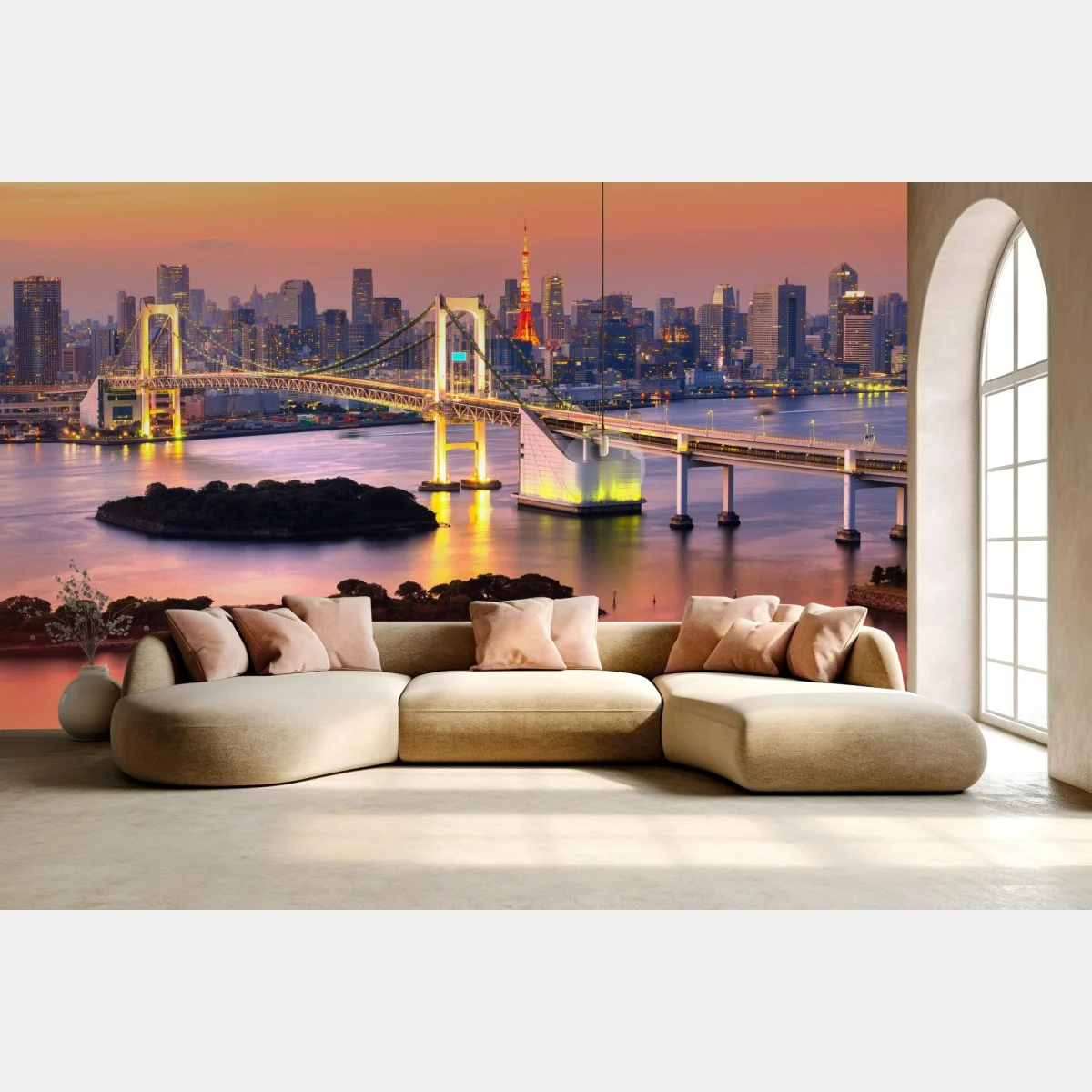 Papier peint coucher de soleil sur Tokyo et le pont arc-en-ciel – Wallnifity® Papier peint coucher de soleil sur Tokyo et le pont arc-en-ciel – Wallnifity®
