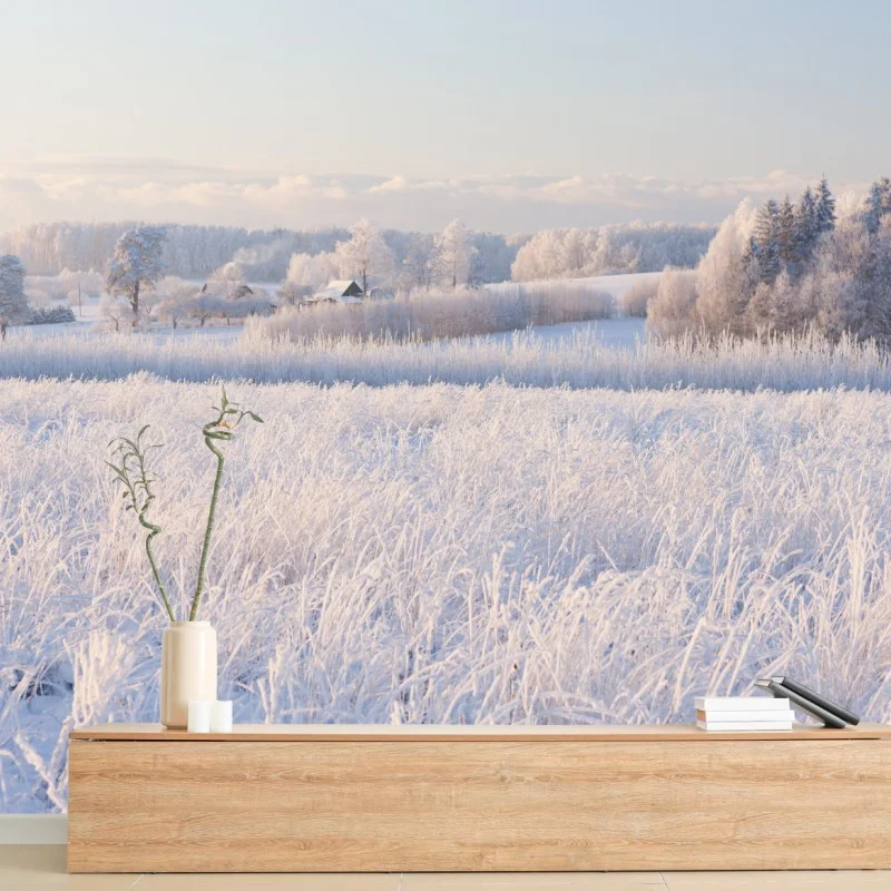 Papier peint paysage hivernal givré au lever du soleil – Wallnifity® Papier peint paysage hivernal givré au lever du soleil – Wallnifity®