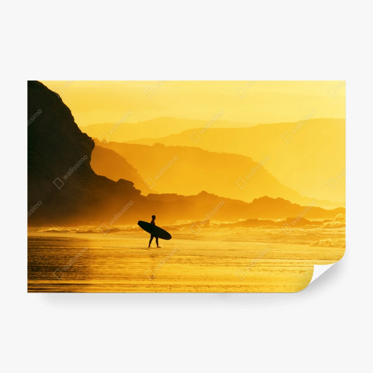 Papier peint silhouette de surfeur au coucher de soleil doré – Wallnifity® Papier peint silhouette de surfeur au coucher de soleil doré – Wallnifity®