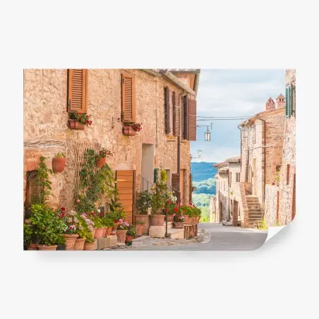 Papier peint ruelle fleurie de la vieille ville de Toscane – Wallnifity®