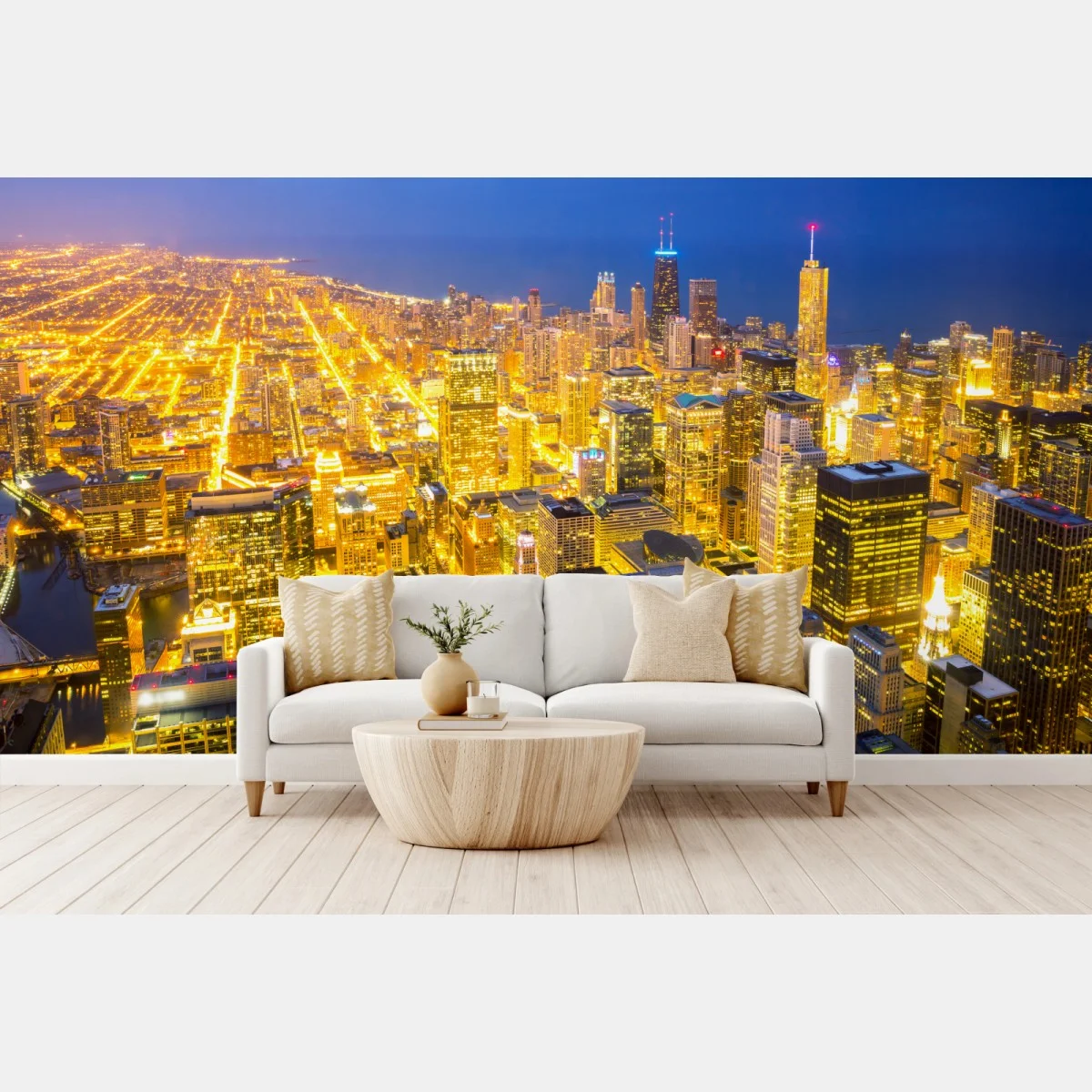 Papier peint horizon nocturne de Chicago en lumière dorée – Wallnifity® Papier peint horizon nocturne de Chicago en lumière dorée – Wallnifity®