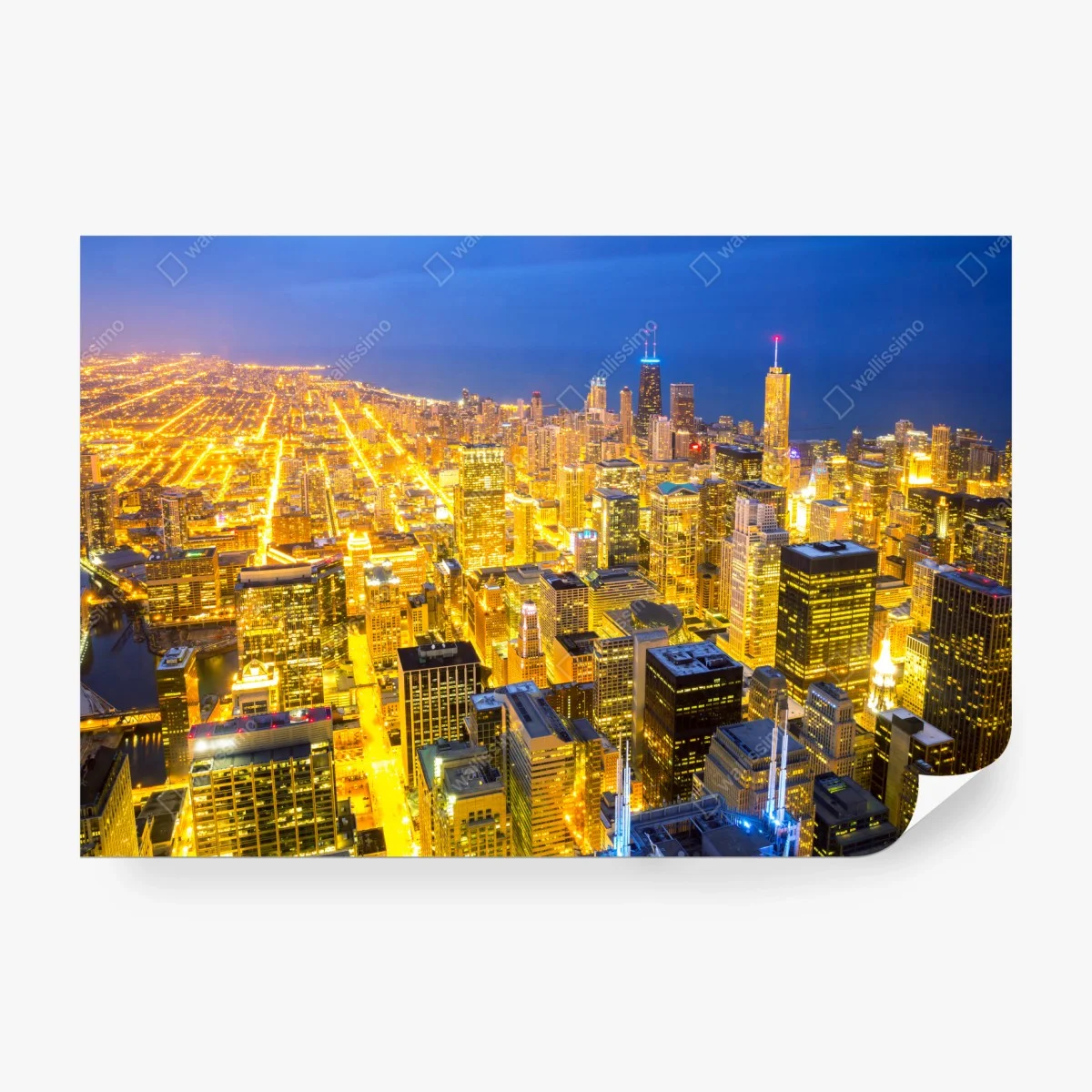 Papier peint horizon nocturne de Chicago en lumière dorée – Wallnifity® Papier peint horizon nocturne de Chicago en lumière dorée – Wallnifity®
