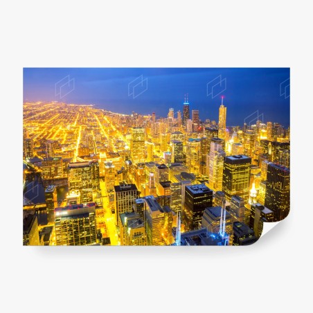 Papier peint horizon nocturne de Chicago en lumière dorée – Wallnifity®