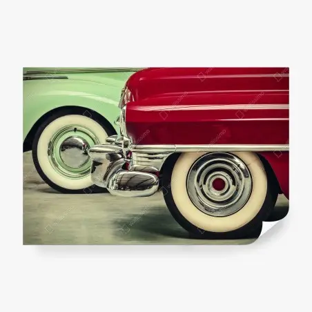 Papier peint détails chromés de voitures vintage rouge et vert – Wallnifity®