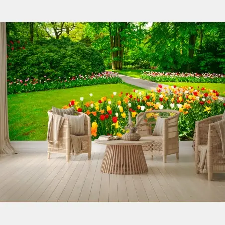 Papier peint jardin de Keukenhof en fleurs – Wallnifity®