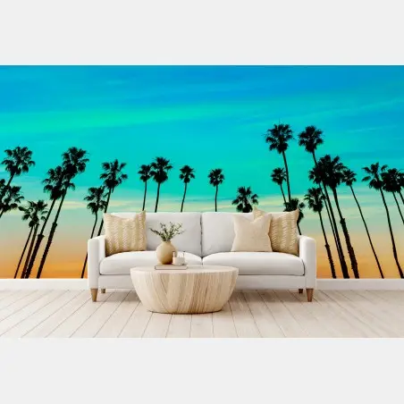 Papier peint lignes de palmiers au coucher du soleil à Santa Barbara – Wallnifity®