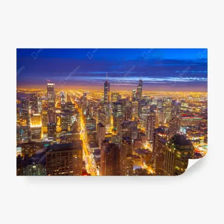 Papier peint vue nocturne de Chicago illuminée – Wallnifity®