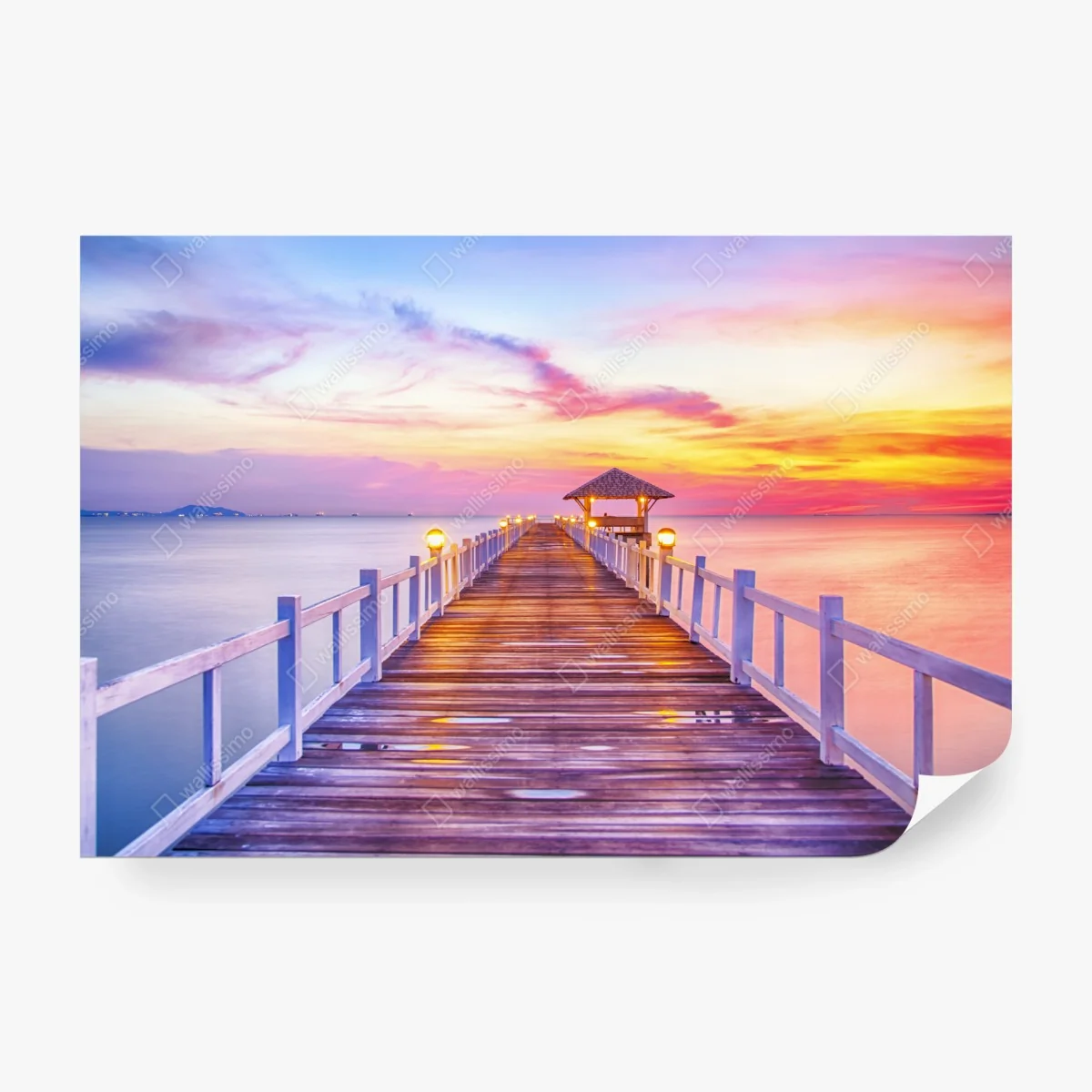 Papier peint ponton au coucher de soleil vers l'horizon – Wallnifity®