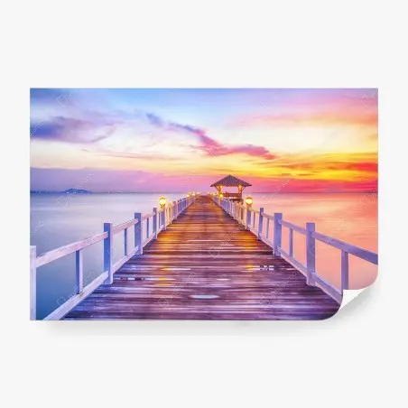 Papier peint ponton au coucher de soleil vers l'horizon – Wallnifity®