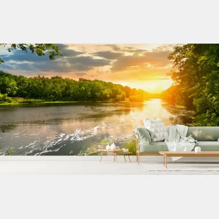 Papier peint coucher de soleil sur la rivière tranquille – Wallnifity®