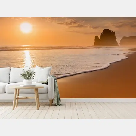 Papier peint coucher de soleil doré sur la plage – Wallnifity®
