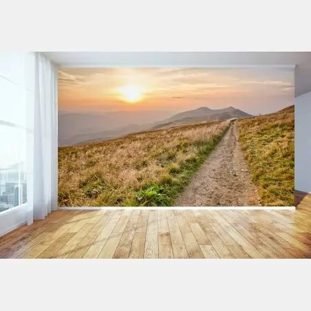 Papier peint sentier au coucher de soleil dans les Bieszczady – Wallnifity®